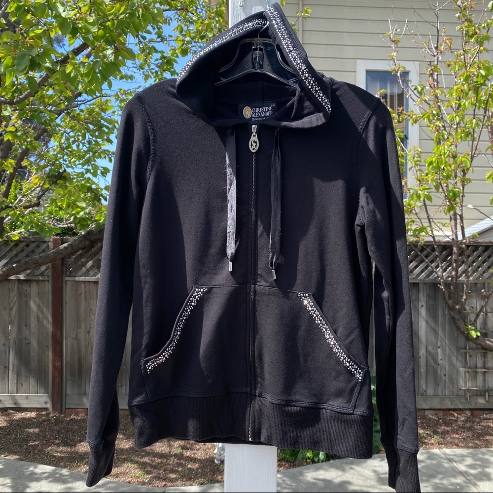 Christine Alexander Y2K Rhinestone Crown Black Hoodie Size Small